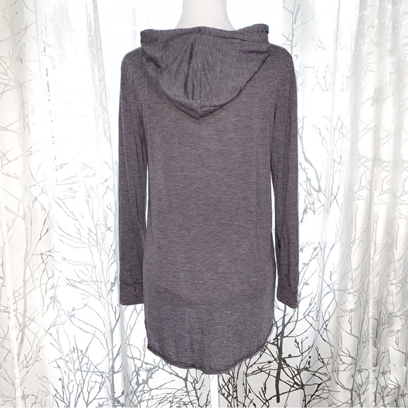 Haute Hippie gray black stripe long sleeve hoodie front pocket shirt sweatshirt - Picture 5 of 11